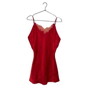Jolynn Red Pink Lace Teddy Slip Dress Nightgown Medium